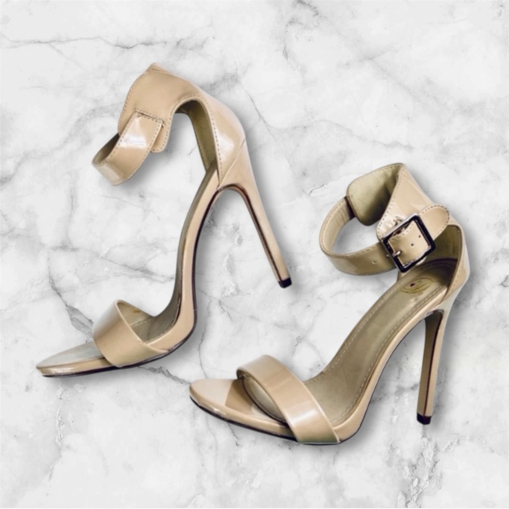 Delicious nude open toe buckle ankle strap heels size 7